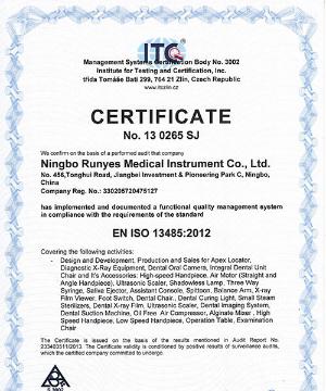 Certificado de sistema de gestión de calidad ISO13485